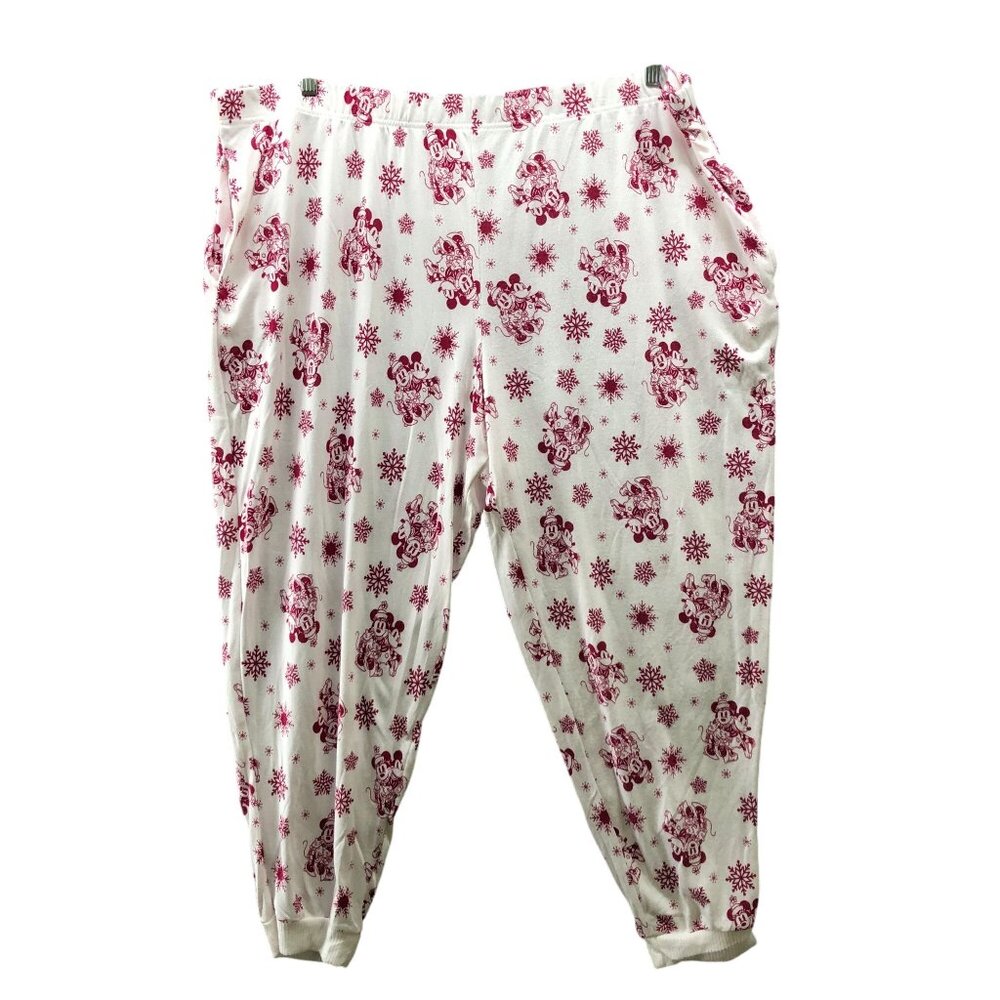Disney Holiday Pajama Pants Womens 3X 22W-24W White Red Fleece Micky Minnie